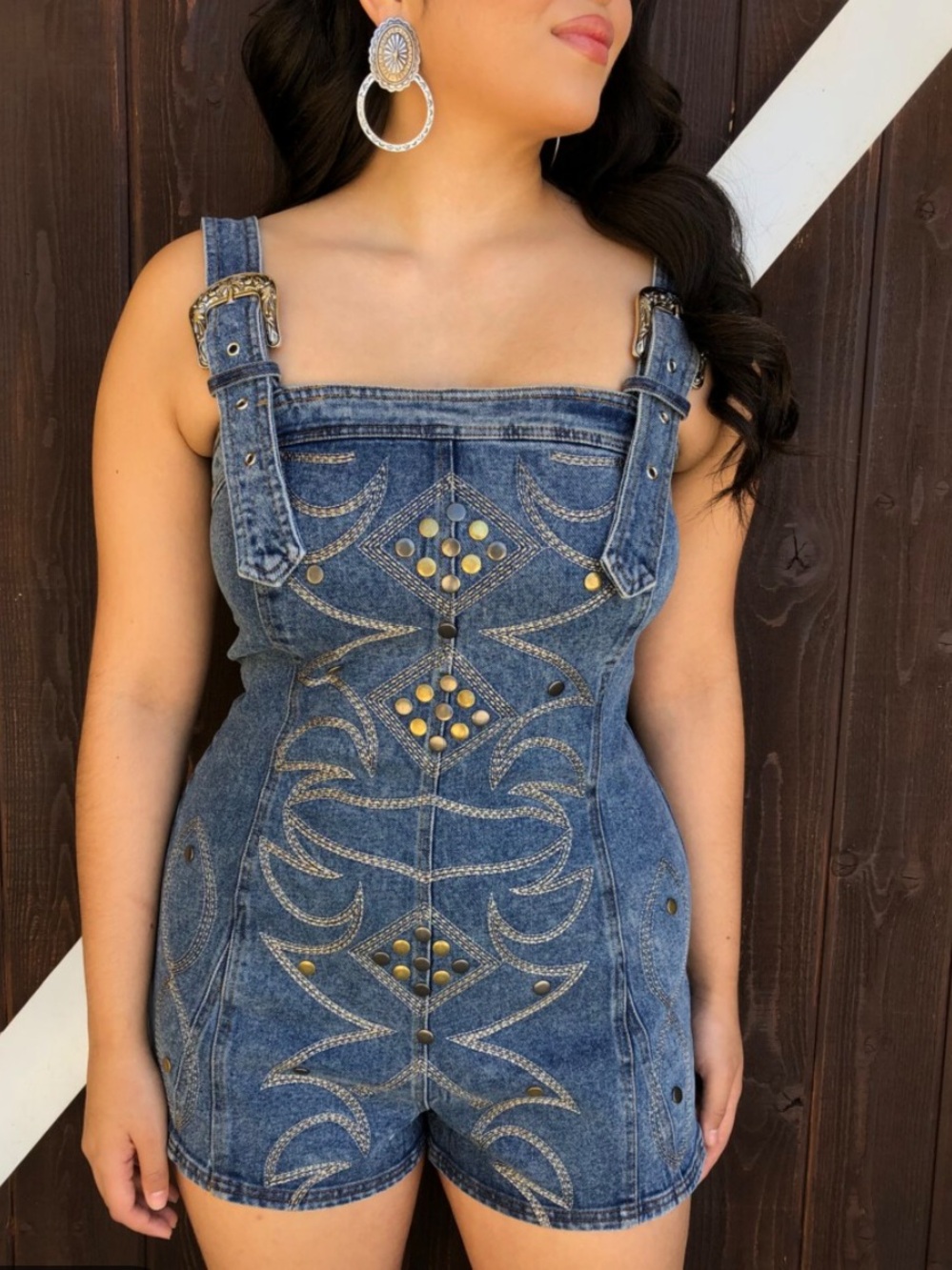 NWT Blue B Denim Embroidered Short Jumpsuit - Blue